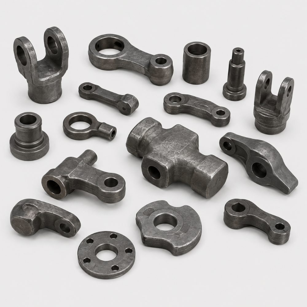 Hot-forged yokes, arms and connecting rods