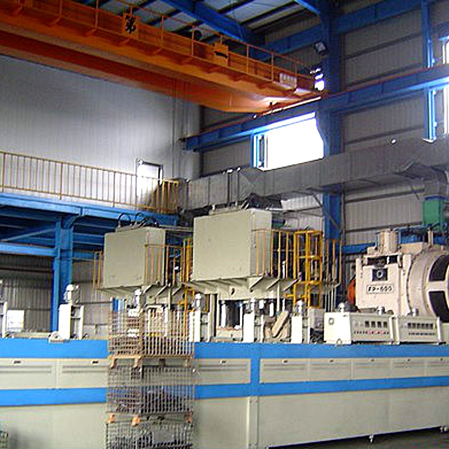 Billet heating furnace line under the overhead crane