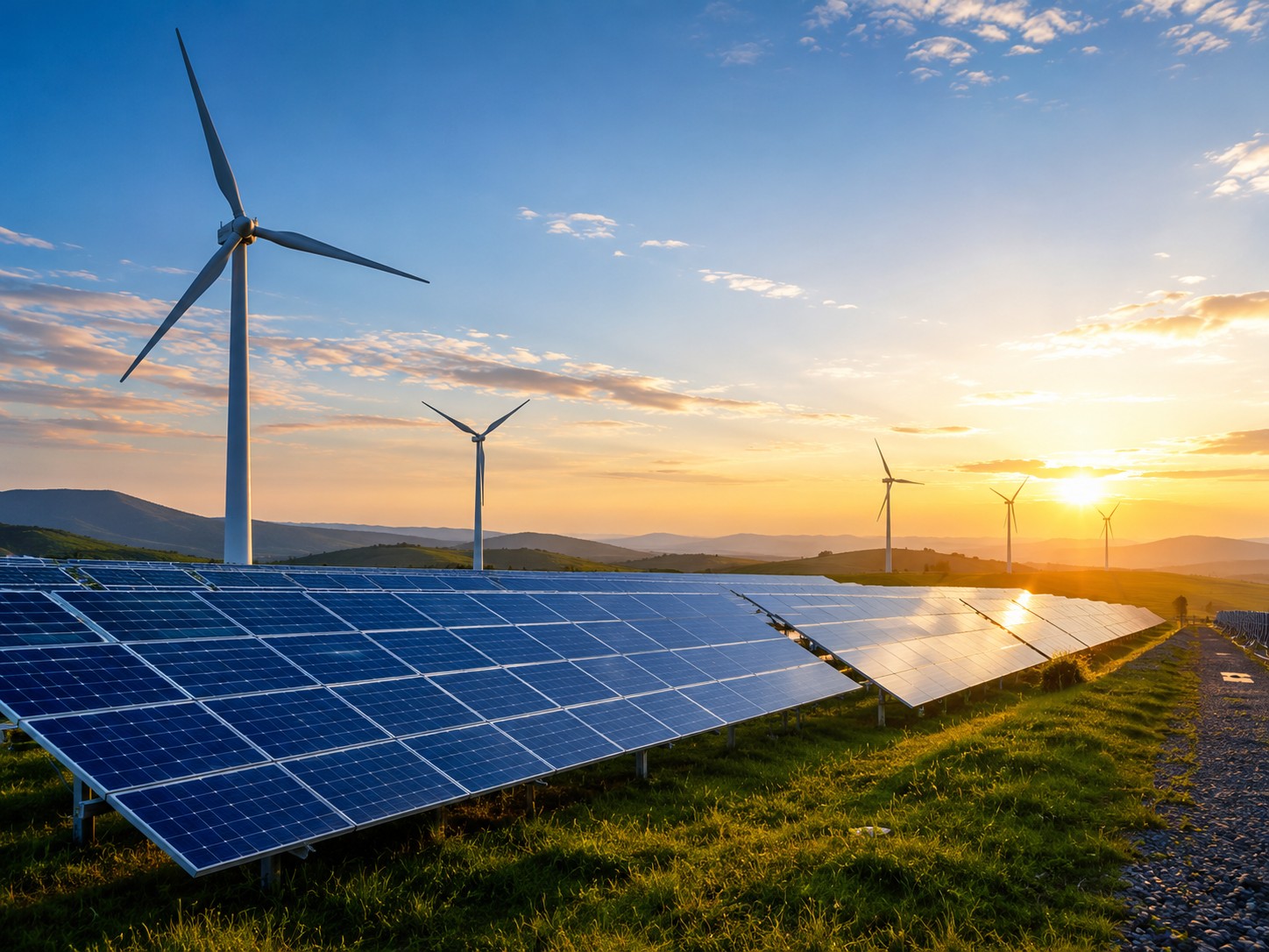 Wind turbines and solar panels
