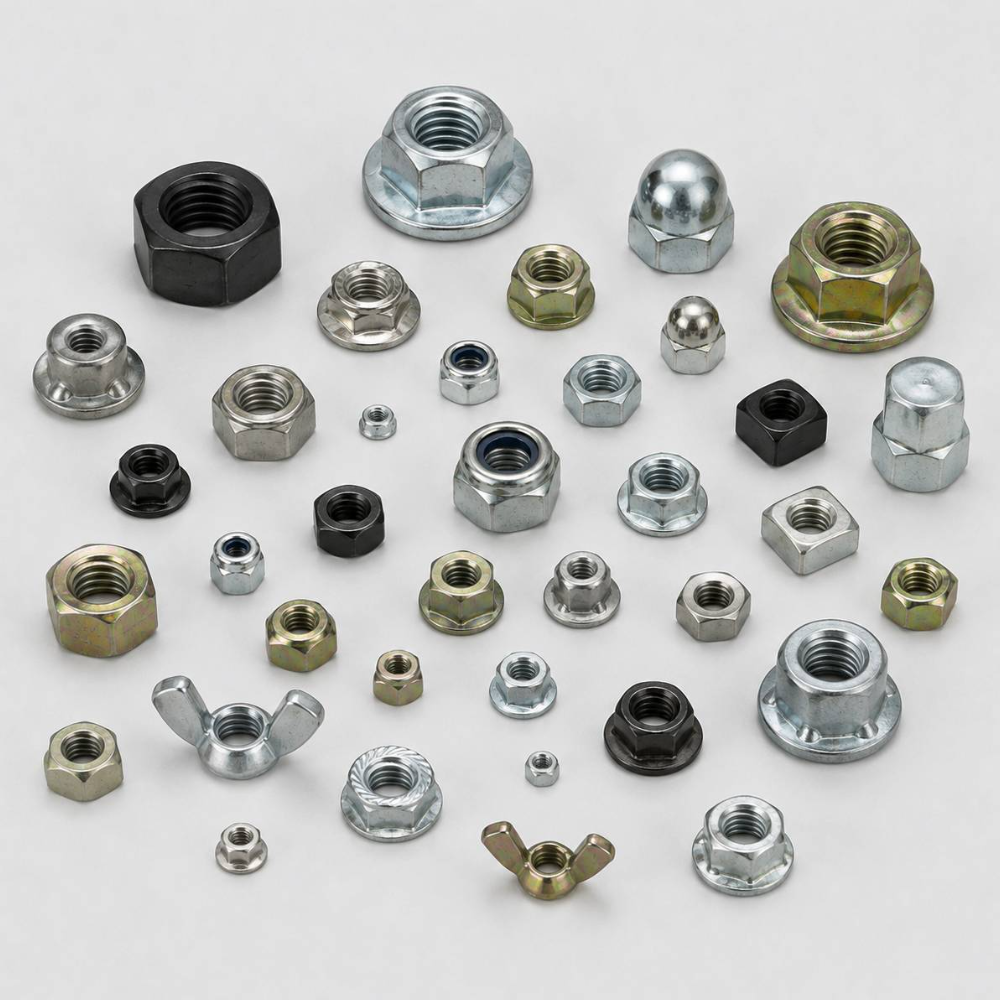Nuts — hex, flange, lock, wing and cap styles