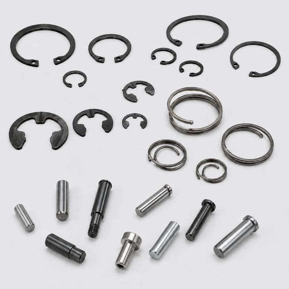 Pins and retaining rings — snap, E-type and dowel
